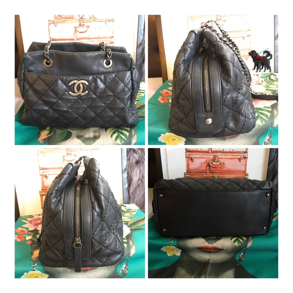 CHANEL Diamond Stitch Calfskin Leather Bowling Bag